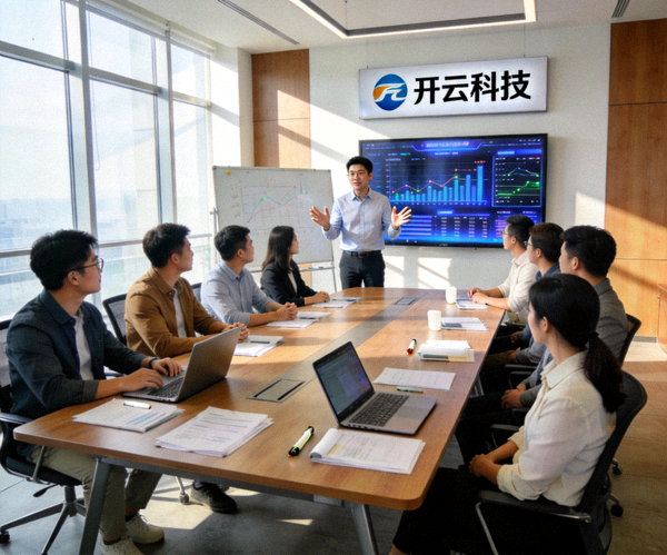 开云科技现代化办公室内团队协作讨论场景
